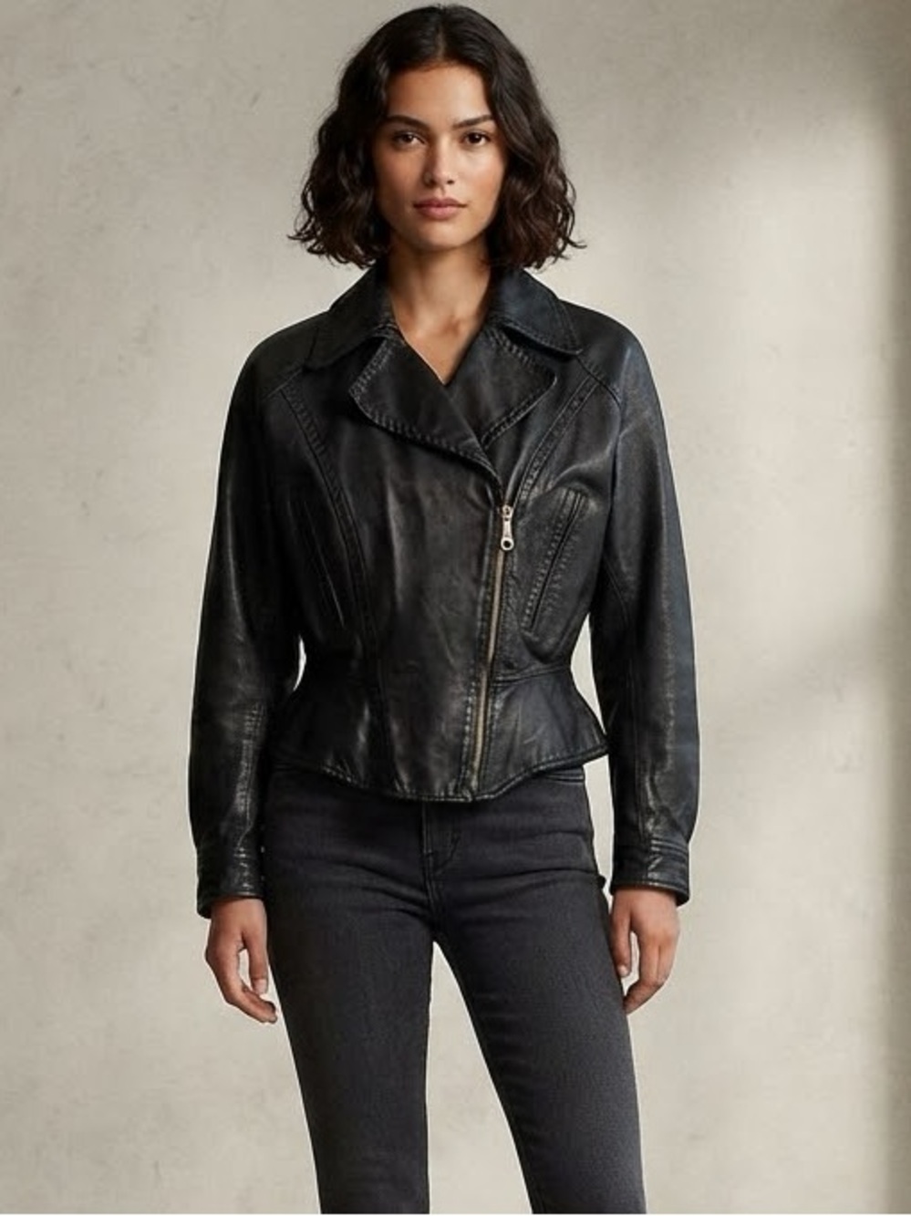 Wilsons Leather Vintage Black Asymmetrical Zip Jacket With Pockets, Size Small